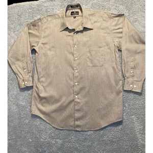 Bill Blass Button Up Dress Shirt Size 16.5 32/33 Beige Brown‎ Long Sleeve